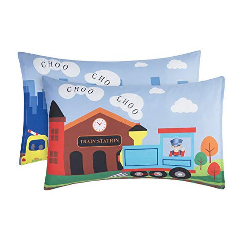 EVERYDAY KIDS Toddler Fitted Sheet and Pillowcase Set -Choo Choo Train- Soft Breathable Microfiber Toddler Sheet Set